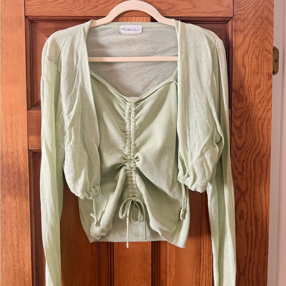 Elegant Light Green Ruched Blouse